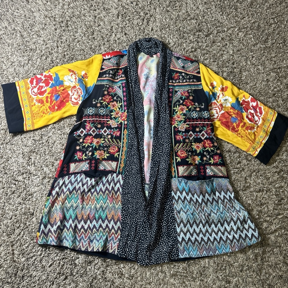 John Mark Multicolor Embroidered Patchwork Kimono… - image 1